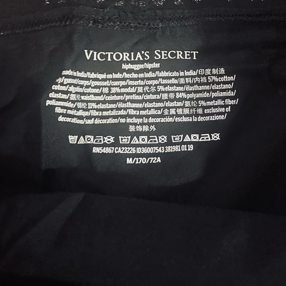 Victorias Secret Hipster Set Of 3 Panties Black/Silver Med. Logo Waist NWT - Picture 7 of 9